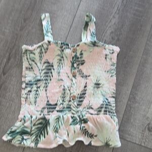 Girls Old Navy Green and Pink Leaf Print Camisole size 6/7